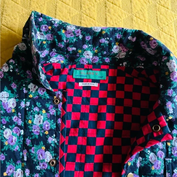 Clare V Reversible Floral Quilted Jacket with Red Checkered - Picture 2 of 2